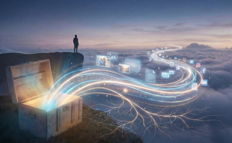 Concepto de gestión del legado digital y herencia de datos en la red.