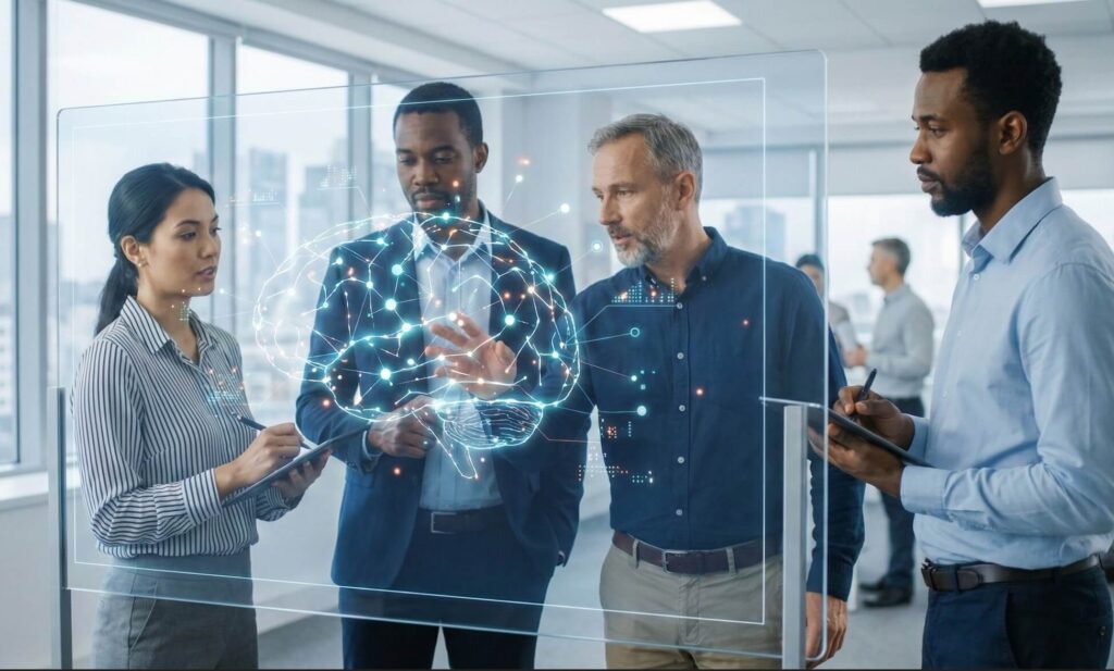 Persona aprendiendo conceptos de alfabetización en inteligencia artificial frente a una pantalla