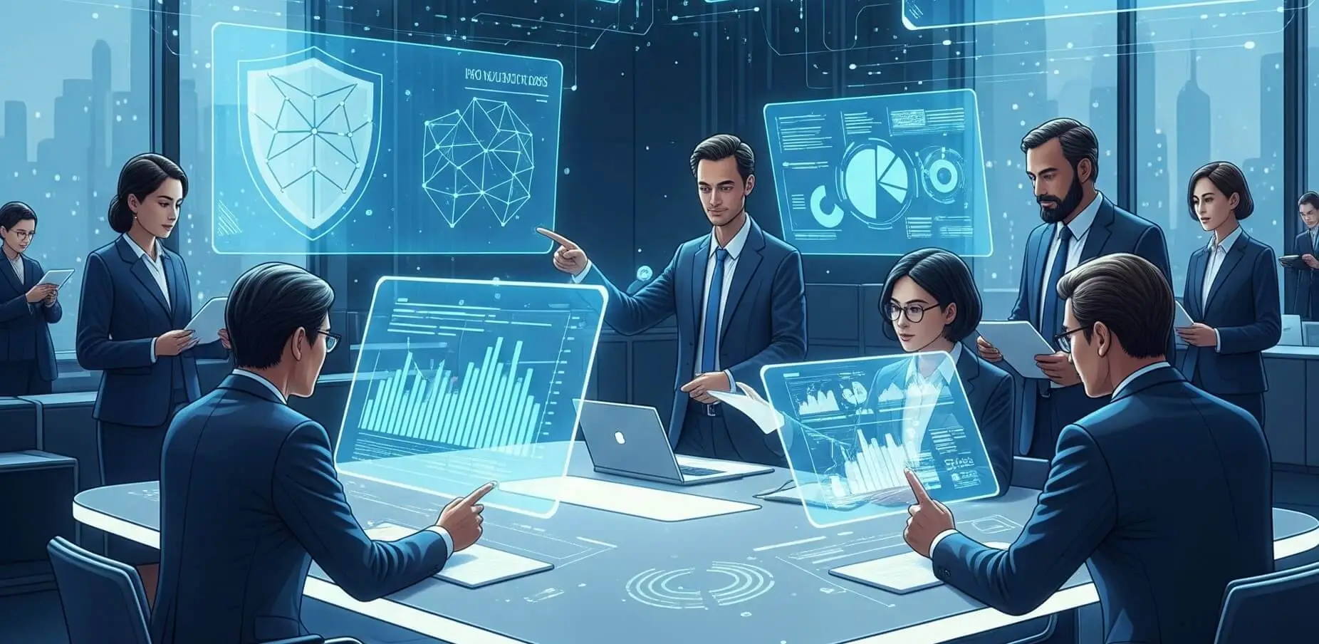 Ilustración futurista sobre normativas IT en 2026, mostrando conceptos de ciberseguridad, privacidad de datos y cumplimiento legal en un entorno tecnológico avanzado