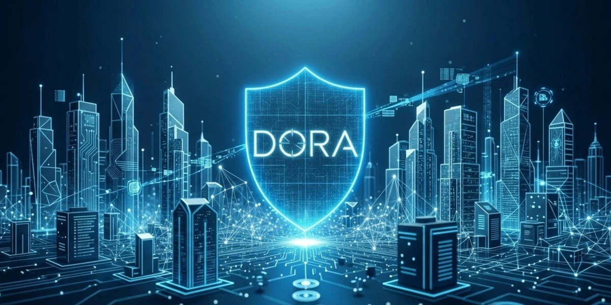 Infografía conceptual sobre la normativa DORA y la resiliencia operativa digital en el sector financiero