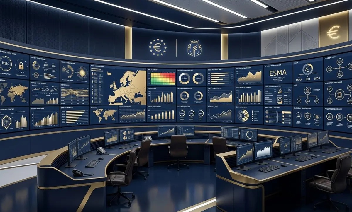 Ilustración conceptual del reglamento DORA: resiliencia operativa digital en el sector financiero europeo